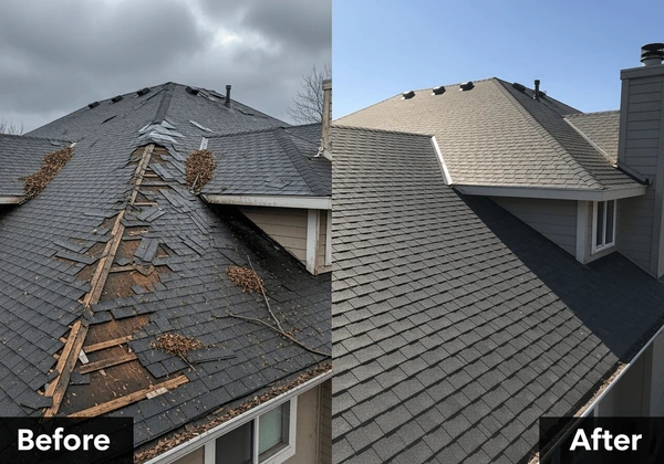 Before and after residential re-roofing transformation